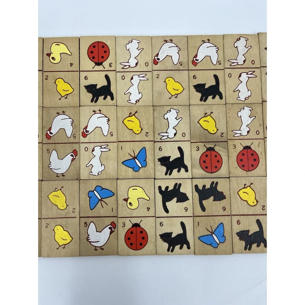 Vintage 1985 Wooden Animal Dominos in Box 25 Pieces Incomplete